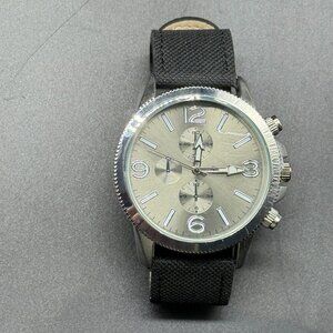 Men's Round Analog Black Leather Watch